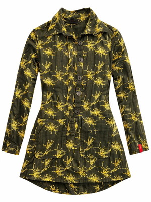 Skfk women's long shirt like new, dark green with yellow embroidery