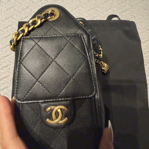 Chanel shoulder bag, black and gold