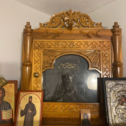 Large corner wooden carved icon stand like new