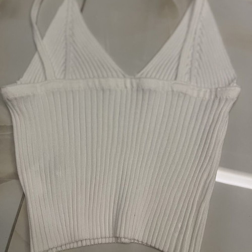 White ribbed knitted top with straps, like new, size S