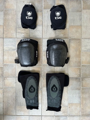TSG Milford elbow pads, TSG Force III knee pads and SIXSIXONE Veggie shin guards L used