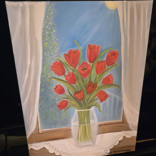 Oil painting on canvas vase with poppies new 45×35