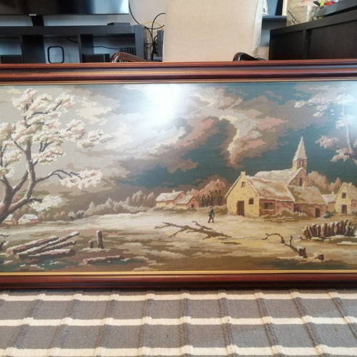 Embroidered painting used antique with ornate frame 120x60cm