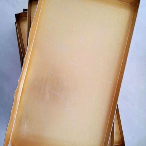 Rectangular aluminum baking tray used, gold color 47x26x3.5cm