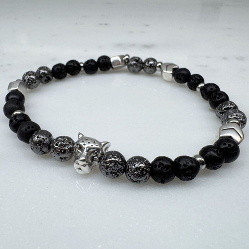 Men's bracelet with lava stones and silver elements new