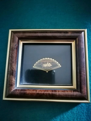 Damaskinos painting shaped like a fan with bullfighting motifs, like new