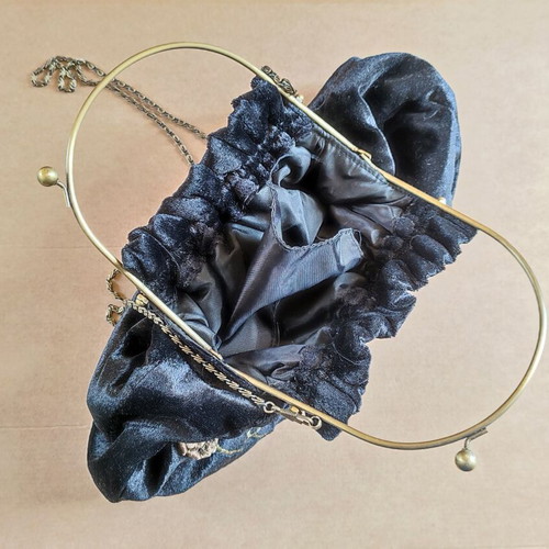 Victorian style black velvet clutch bag like new