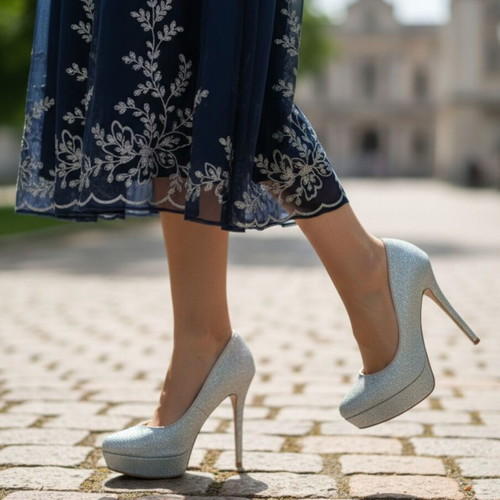 Bershka 12cm Heels with Platform and Glitter