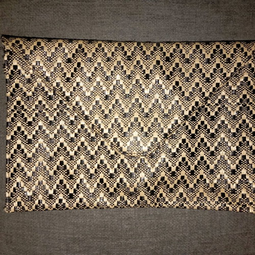 Atmosphere envelope bag used, straw type, beige-black