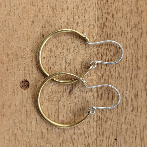 Brass hoop earrings with sterling silver hooks new