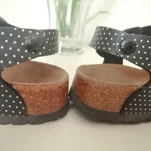 Birkenstock kids sandals authentic black with white polka dots, used, size 35