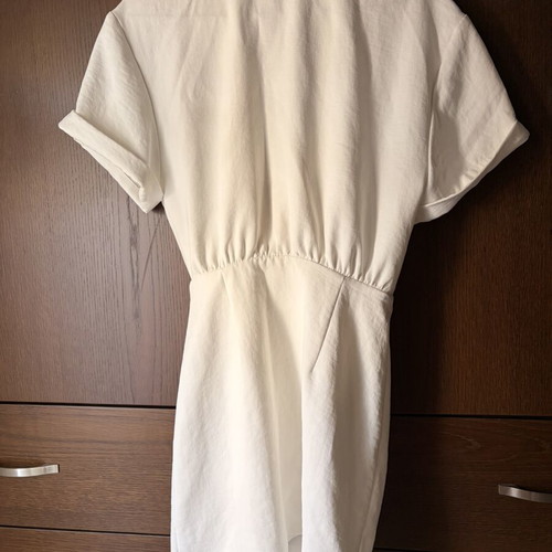 Zara mini dress, white, size XS, draped waist tie, collar