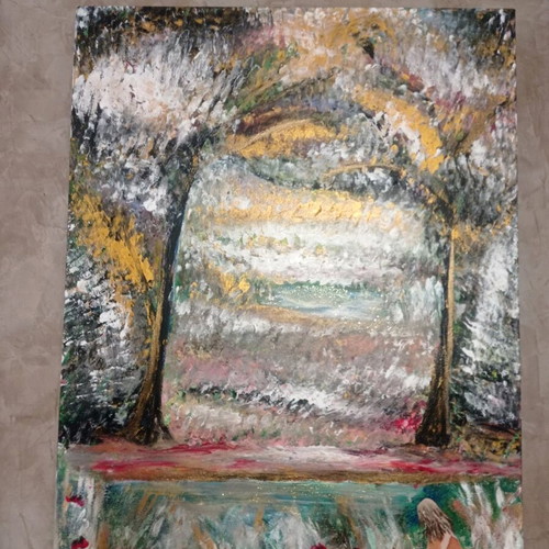 Painting Spring Landscape with Girl new 70x90