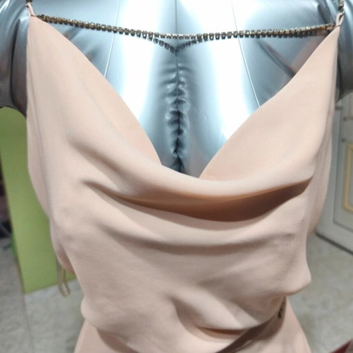 Jumpsuit with rhinestone straps like new, pink nude