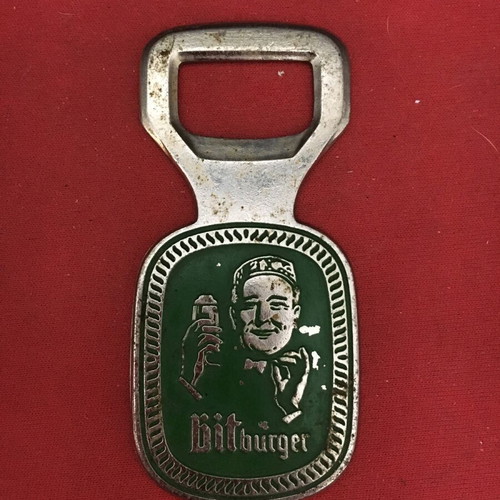 Bitburger bottle opener used, vintage with wear