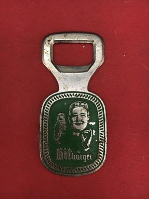 Bitburger bottle opener used, vintage with wear