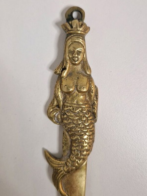 Mermaid brass letter opener new, hanging 23 cm