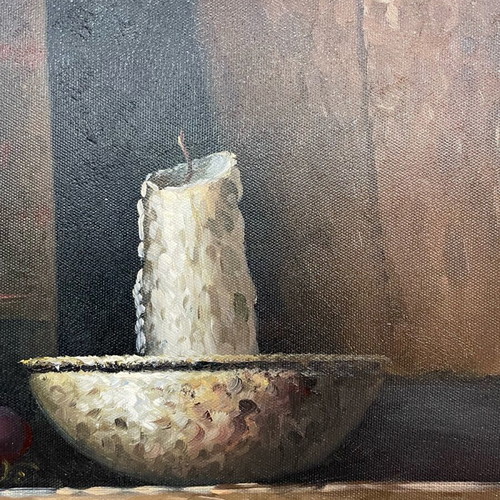 Oil painting used with wine bottle theme in frame