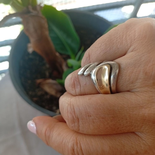 Ring with 14K gold and 925 silver new, size 55-56, 9 grams