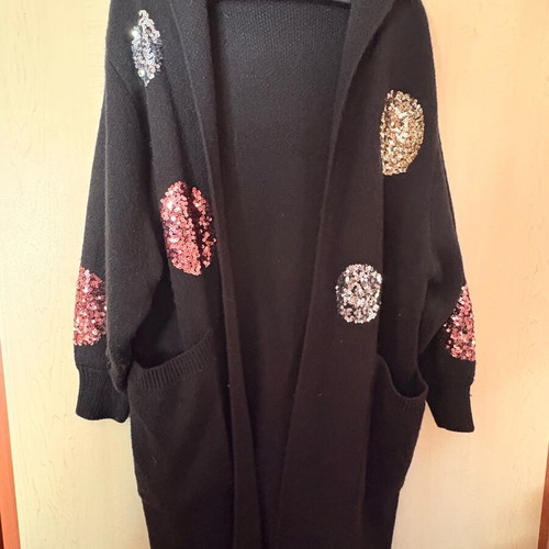 Meme Rouge Paris cardigan with sequins and hood, like new, black