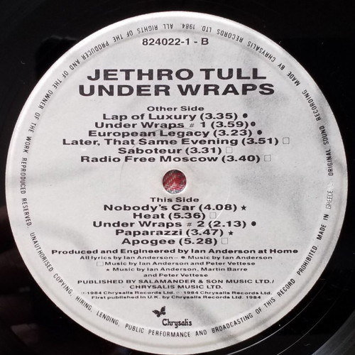 Jethro Tull Under Wraps vinyl album used, rock