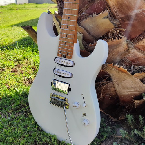 Soloking MS-1 Custom 24 HSS electric guitar, white satin