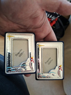 Σετ 2 Ασημένιες Παιδικές Κορνίζες Argento 925 σαν καινούργιο, μινιατούρα