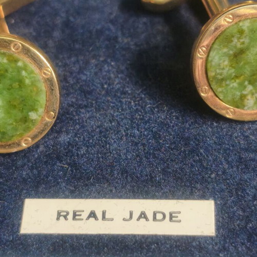 Harvie & Hudson Knightsbridge Cufflinks like new, real jade, gold tone