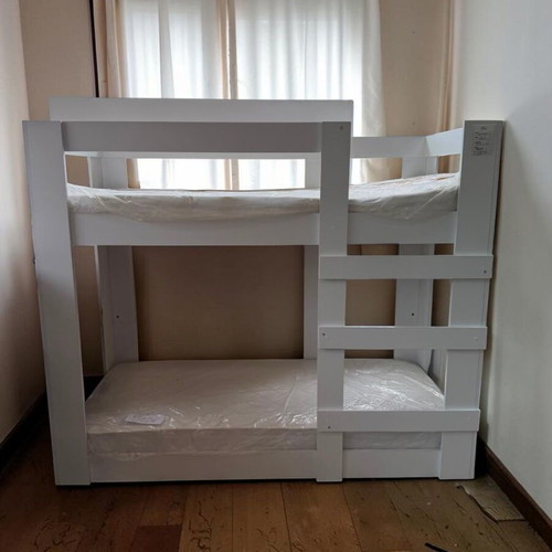 White MDF Bunk Bed 200x100cm with Ladder, New