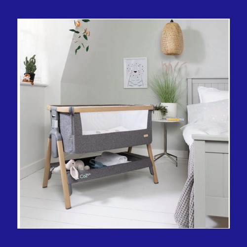 Tutti Bambini CoZee Bedside Crib like new, oak and charcoal