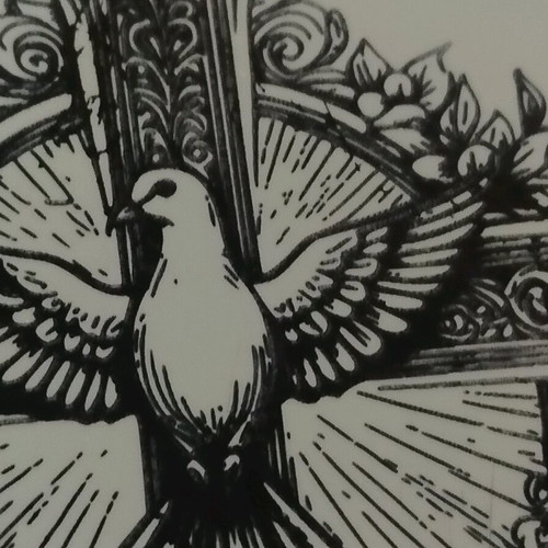 Ceramic tile with cross and Holy Spirit engraving new 15x15 cm