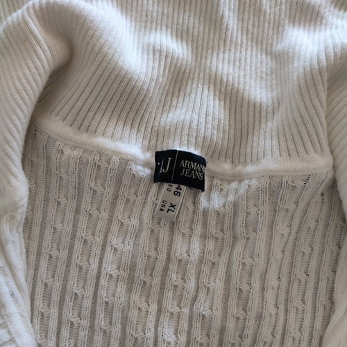 Armani Jeans short sleeve knit sweater white with navy blue detail like new