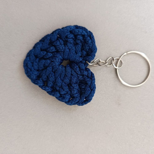 Handmade heart-shaped crochet keychains, pack of 2, blue and pink