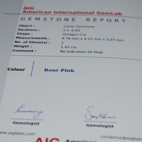 Natural Rhodonite 1.45 Carats with Certificate like new