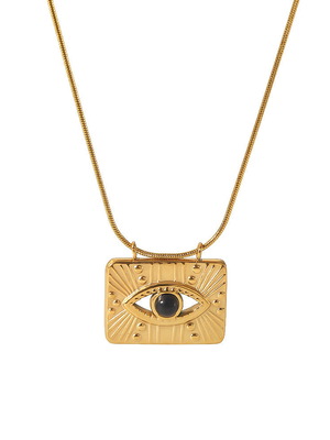 Steel necklace with eye design new, black and gold
