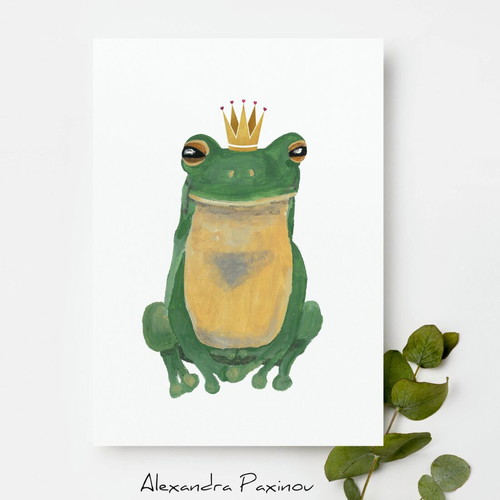 Frog with golden crown poster new Fine art