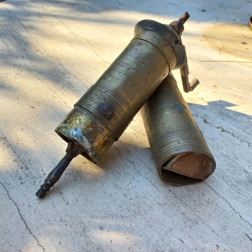 Old brass coffee-pepper grinder used