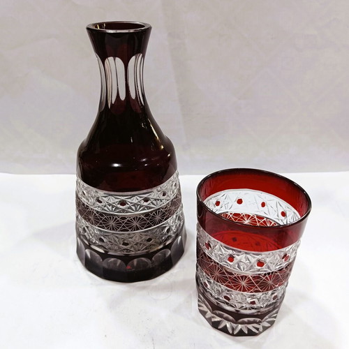 Bohemian Glass Masterpiece Museum Set Tumble-Up Ruby Cut-to-Clear like new