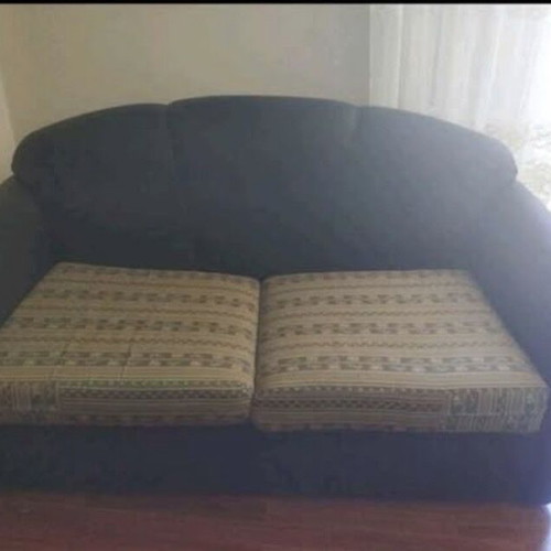 Double sofa bed used, black fabric with covers