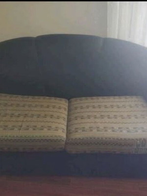 Double sofa bed used, black fabric with covers