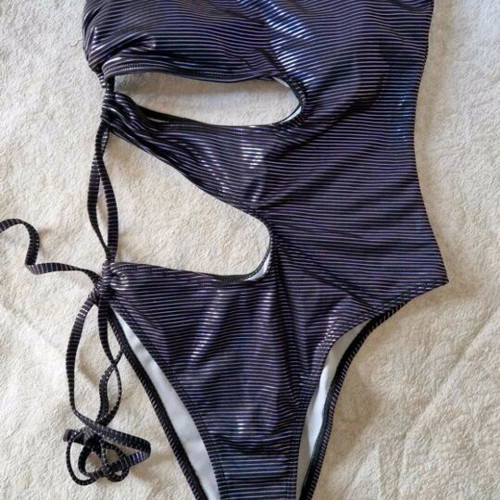 Shein one-piece swimsuit like new purple metallic with side cutouts