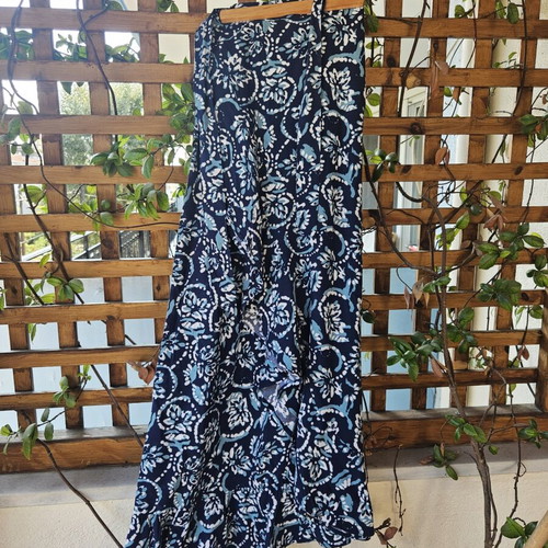 Pink Woman wrap skirt with ruffles, blue and white