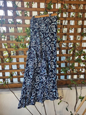 Pink Woman wrap skirt with ruffles, blue and white
