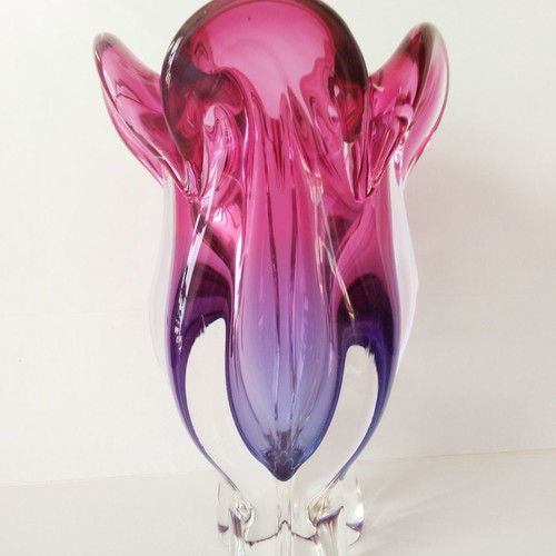 Set Murano vase and 2 ashtrays like new, pink-blue