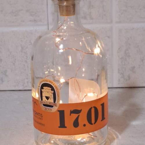 Decorative Tsipouro Bottle 17.01 Makryonitis Syros Distillery with LED lights like new