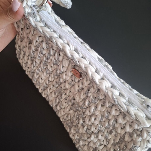 Handmade white and silver bag clutch new