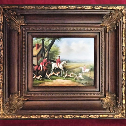 Signed hunting painting like new with frame