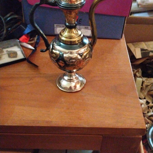 Vintage brass teapot or pitcher with embossed designs, like new