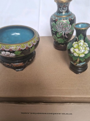 Cloisonné decorative vases used, set of 3 pieces