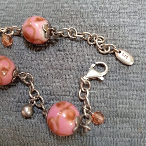 Esprit vintage 925 silver bracelet with glass beads and cross charm